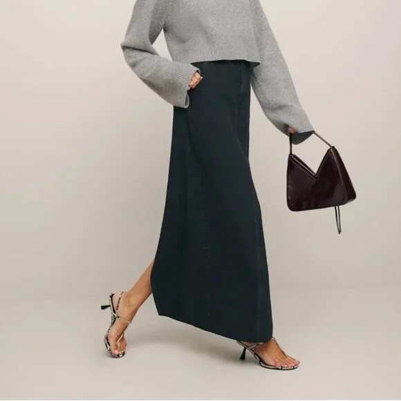 NWT Reformation Myles High Rise Denim Maxi Skirt Vana Black Wash Size 29 - Picture 1 of 9